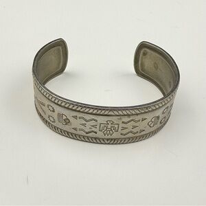 Native American Inspired Silver Tone Cuff Bracelet GUC